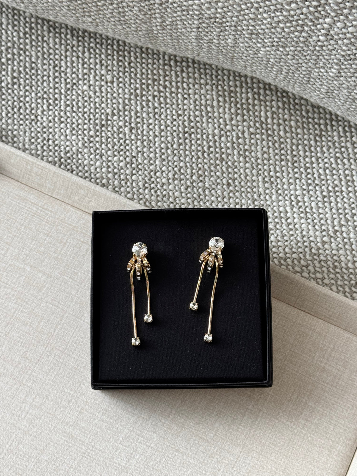 Miu Miu Crystal Fringe Drop Earrings – Gold Tone, Unworn