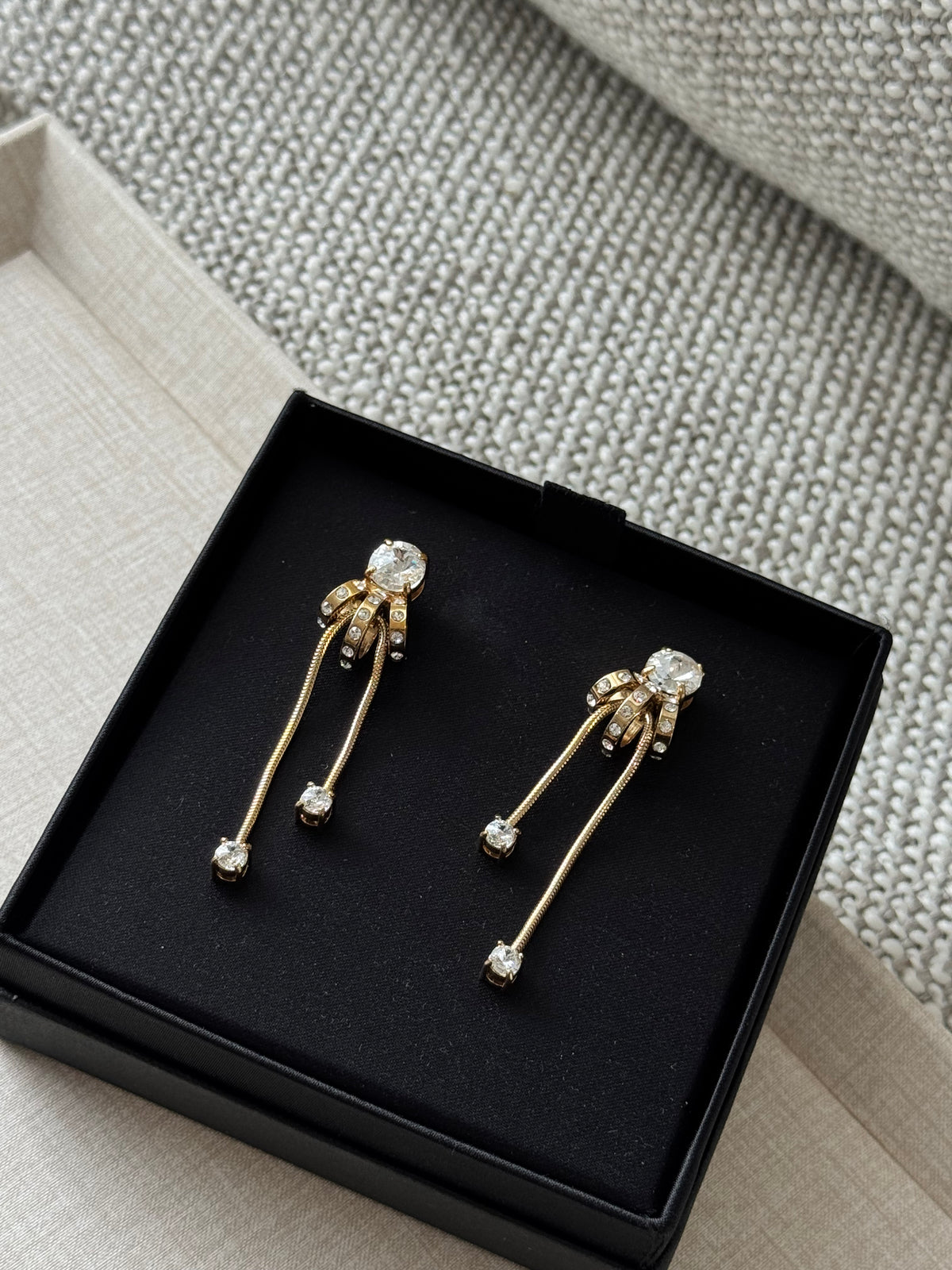 Miu Miu Crystal Fringe Drop Earrings – Gold Tone, Unworn