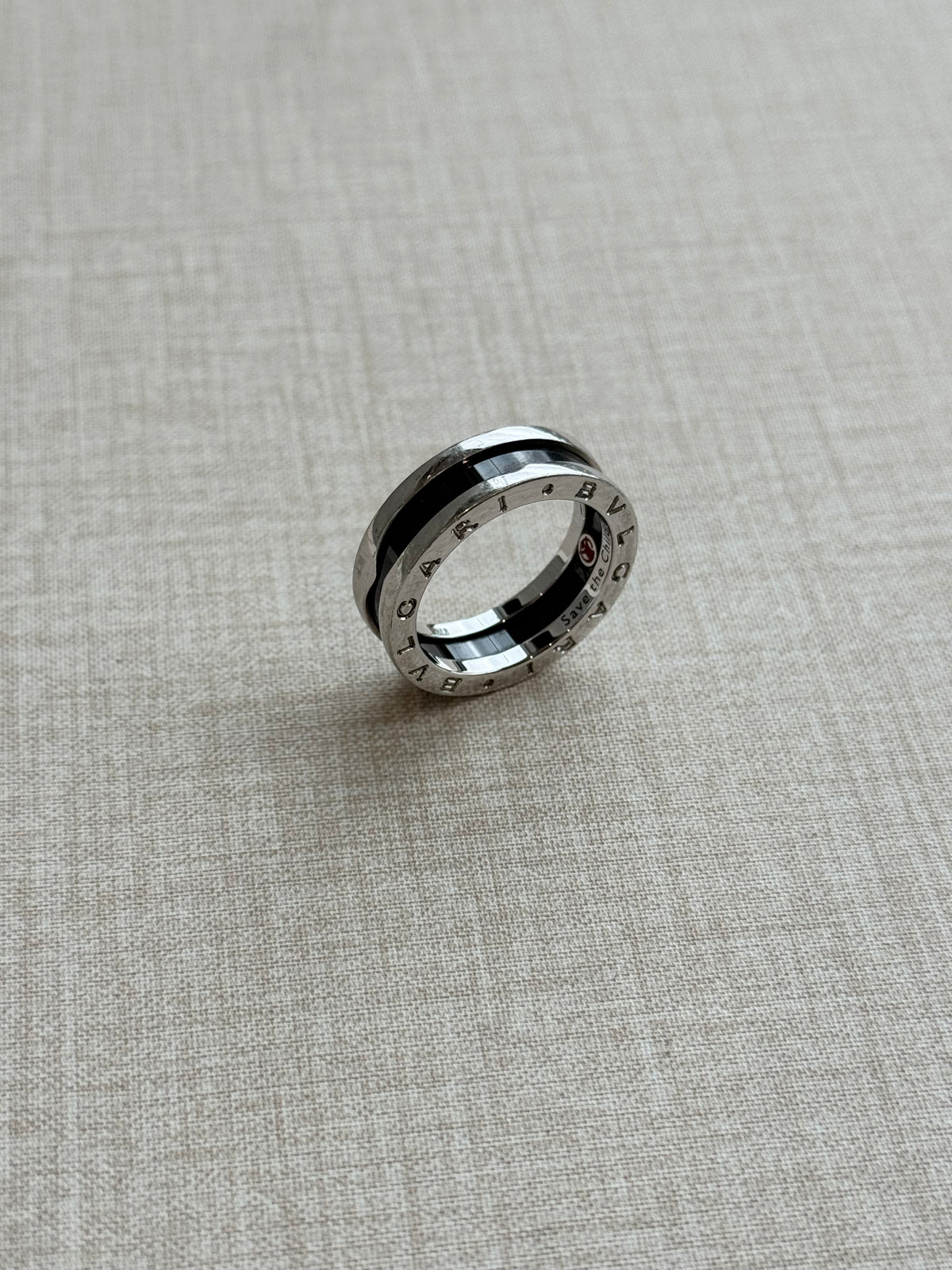 Bvlgari Save the Children Ring Sterling Silver & Black Ceramic Size 56