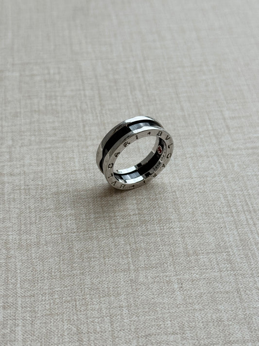 Bvlgari Save the Children Ring Sterling Silver & Black Ceramic Size 56