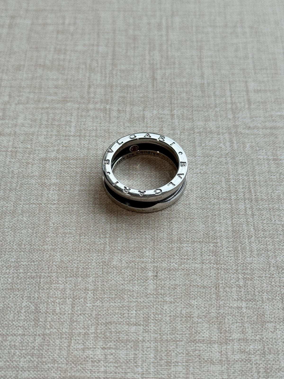 Bvlgari Save the Children Ring Sterling Silver & Black Ceramic Size 56