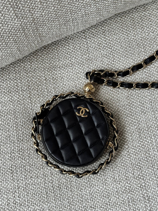 Chanel Round Quilted Handbag – Black Leather with Gold-Tone Hardware