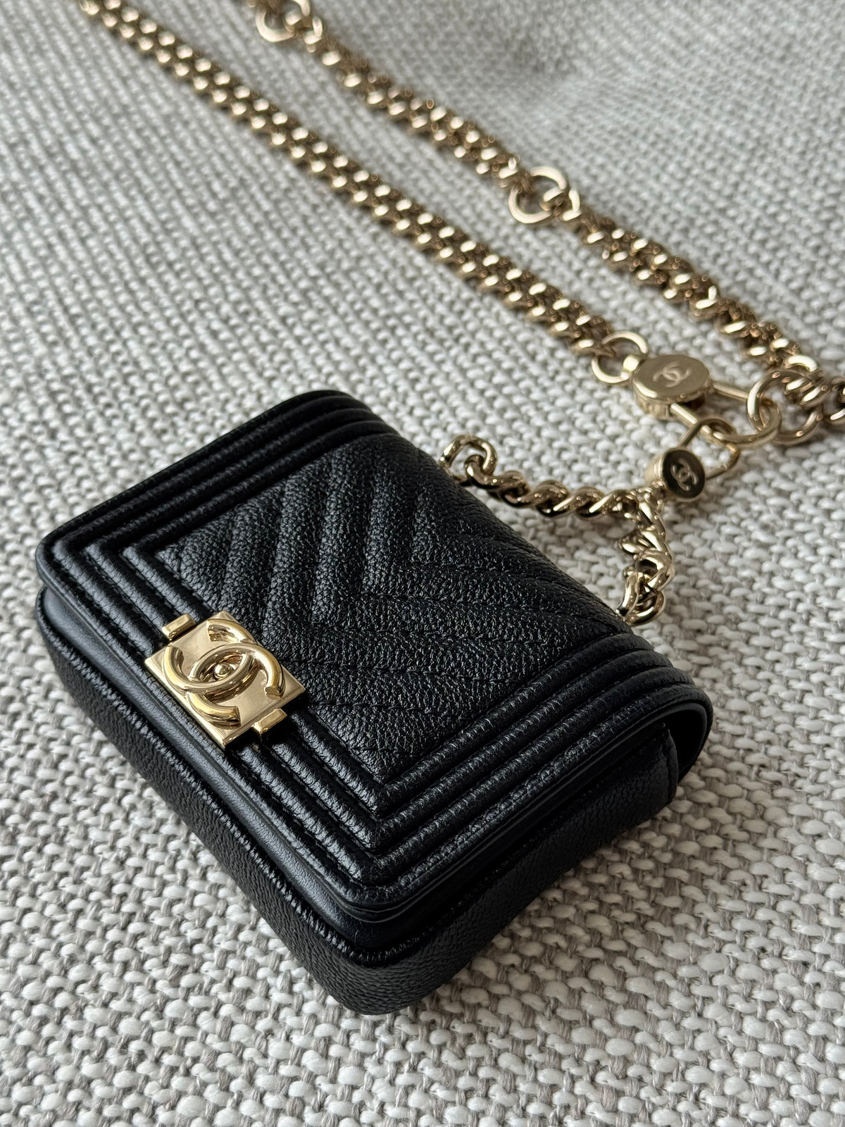 Chanel Boy Chanel Mini Chain Bag Charm – Black Quilted Leather