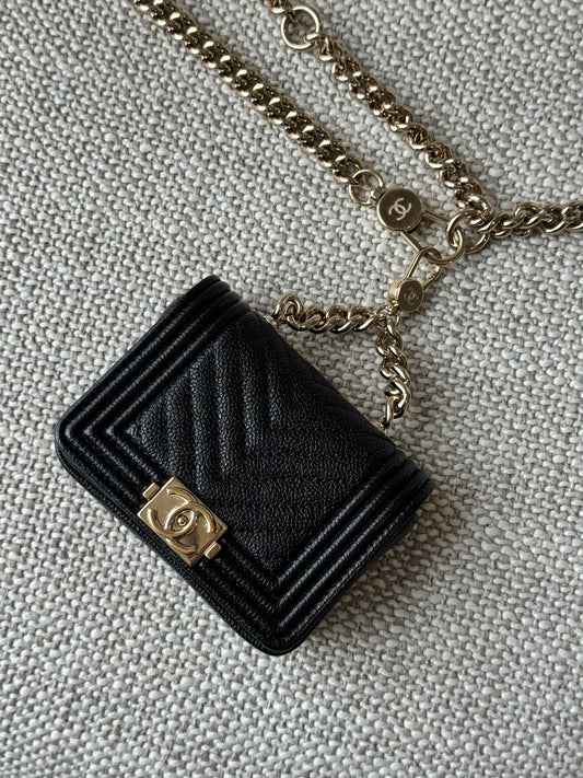 Chanel Boy Chanel Mini Chain Bag Charm – Black Quilted Leather