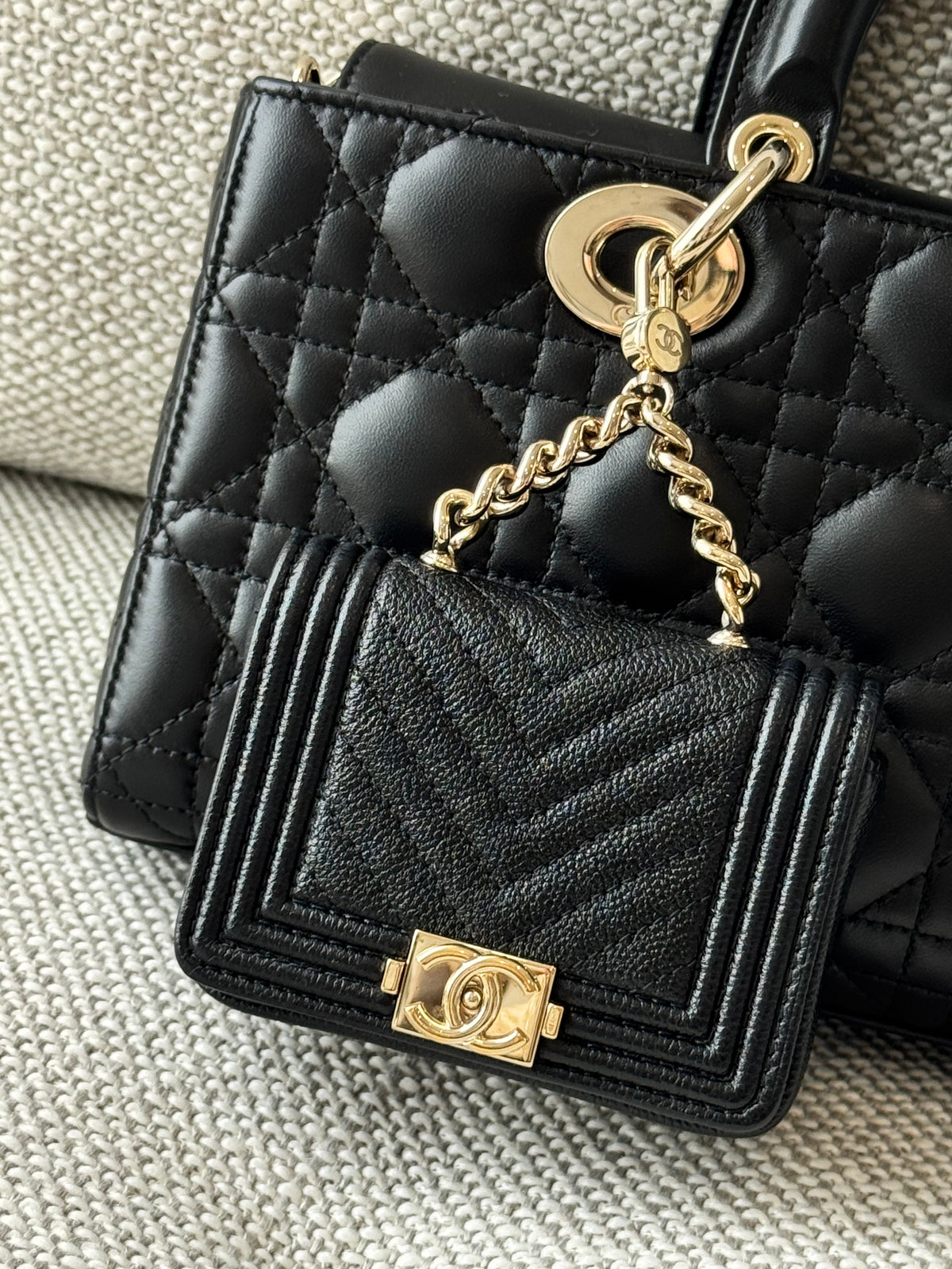Chanel Boy Chanel Mini Chain Bag Charm – Black Quilted Leather