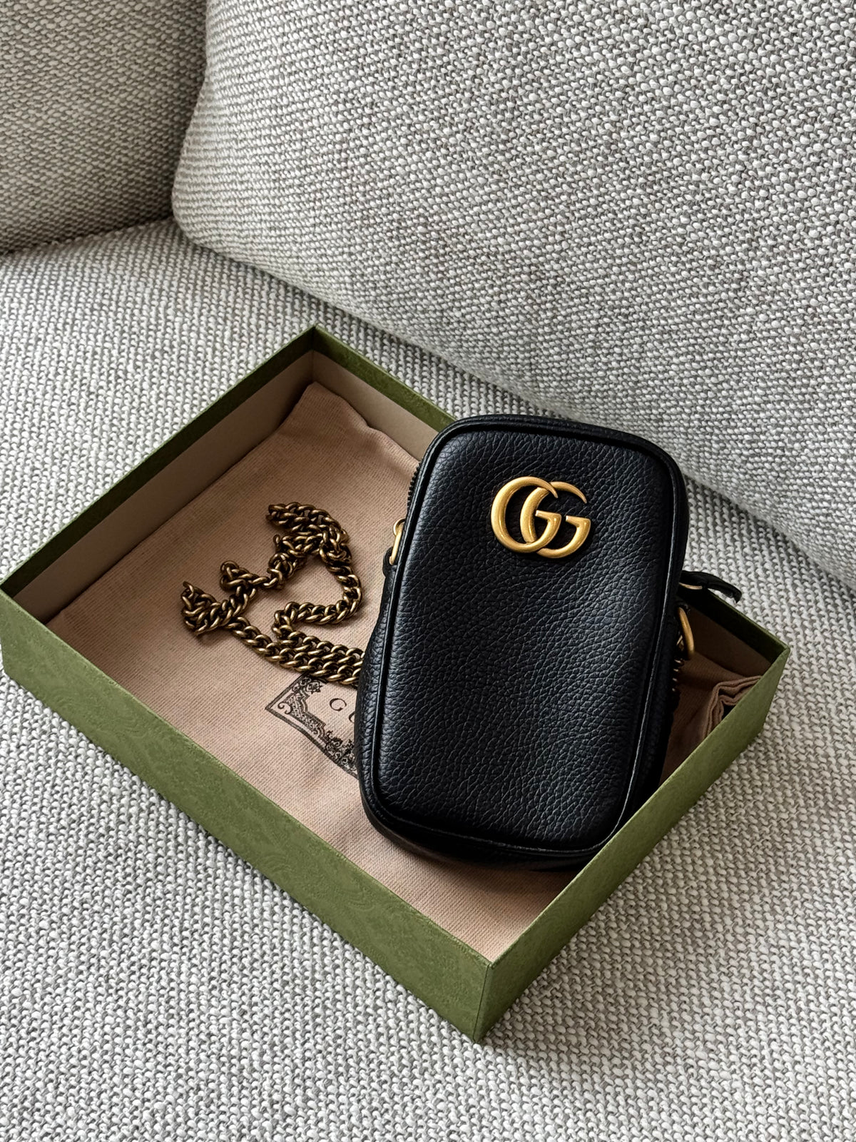 Gucci GG Phone Bag – Black Leather