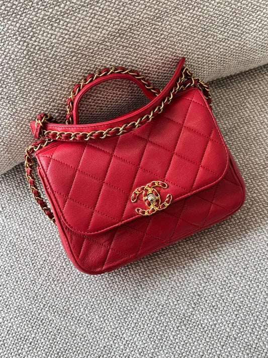 Chanel Quilted Flap Top Handle Bag – Red