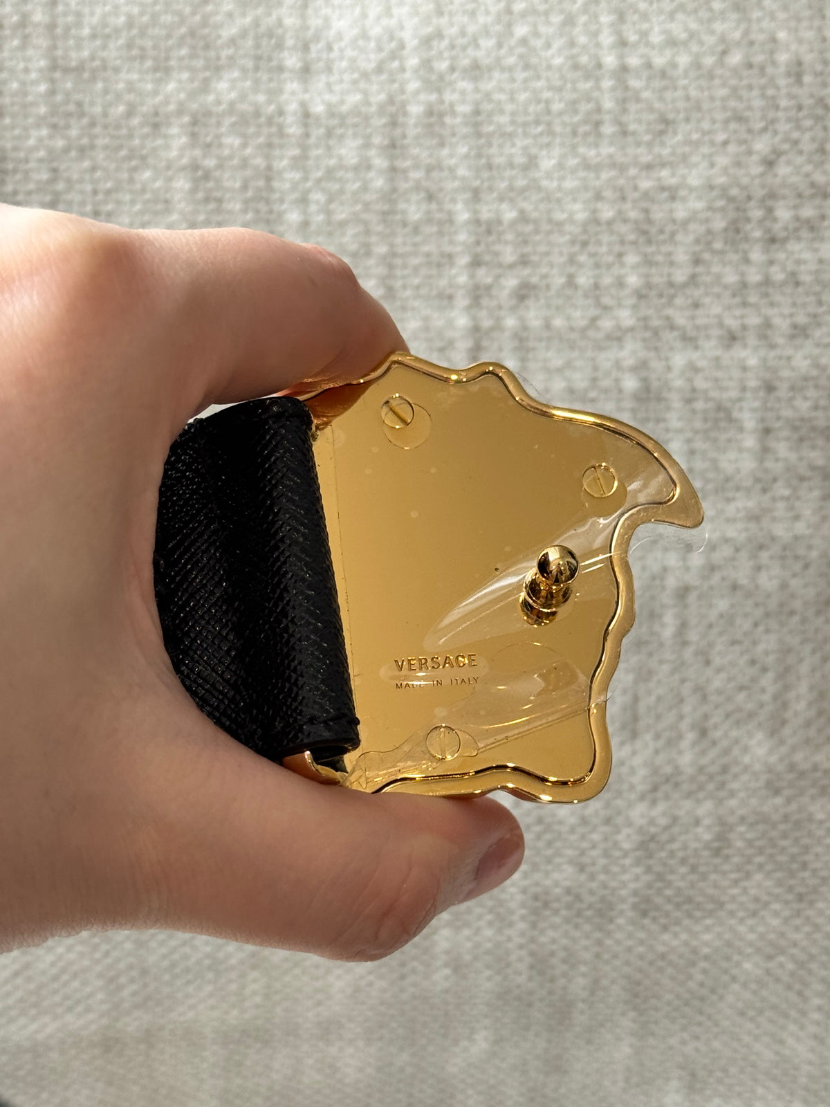 Versace Medusa Leather Belt – Black & Gold