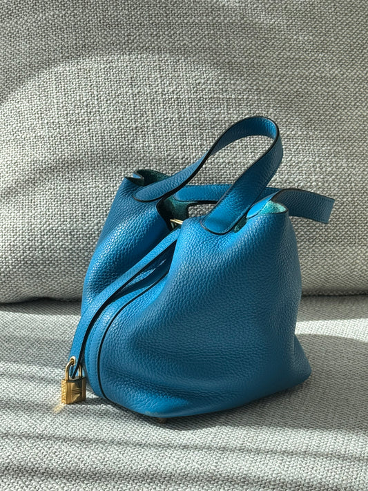 Hermès Picotin Lock 18 Greek Blue Clemence Leather Gold Hardware C Stamp