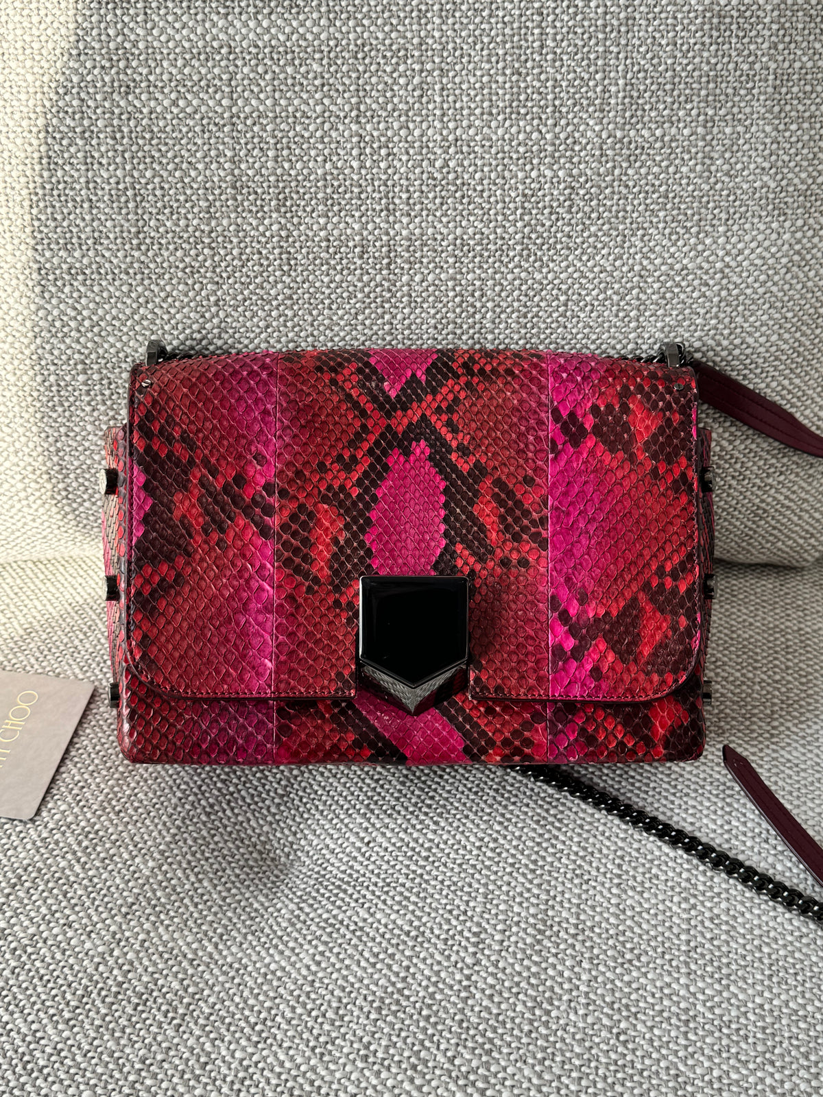 Jimmy Choo Lockett Python Leather Shoulder Bag – Pink & Burgundy
