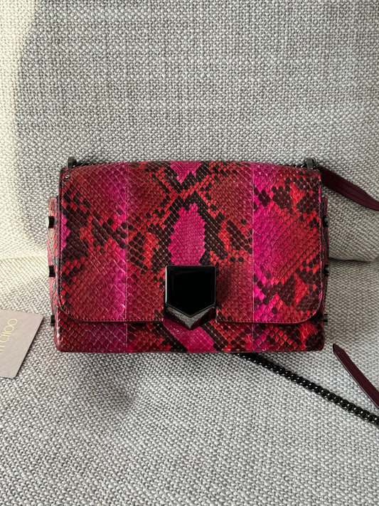 Jimmy Choo Lockett Python Leather Shoulder Bag – Pink & Burgundy