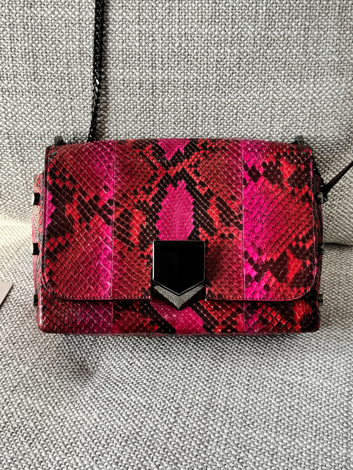 Jimmy Choo Lockett Python Leather Shoulder Bag – Pink & Burgundy