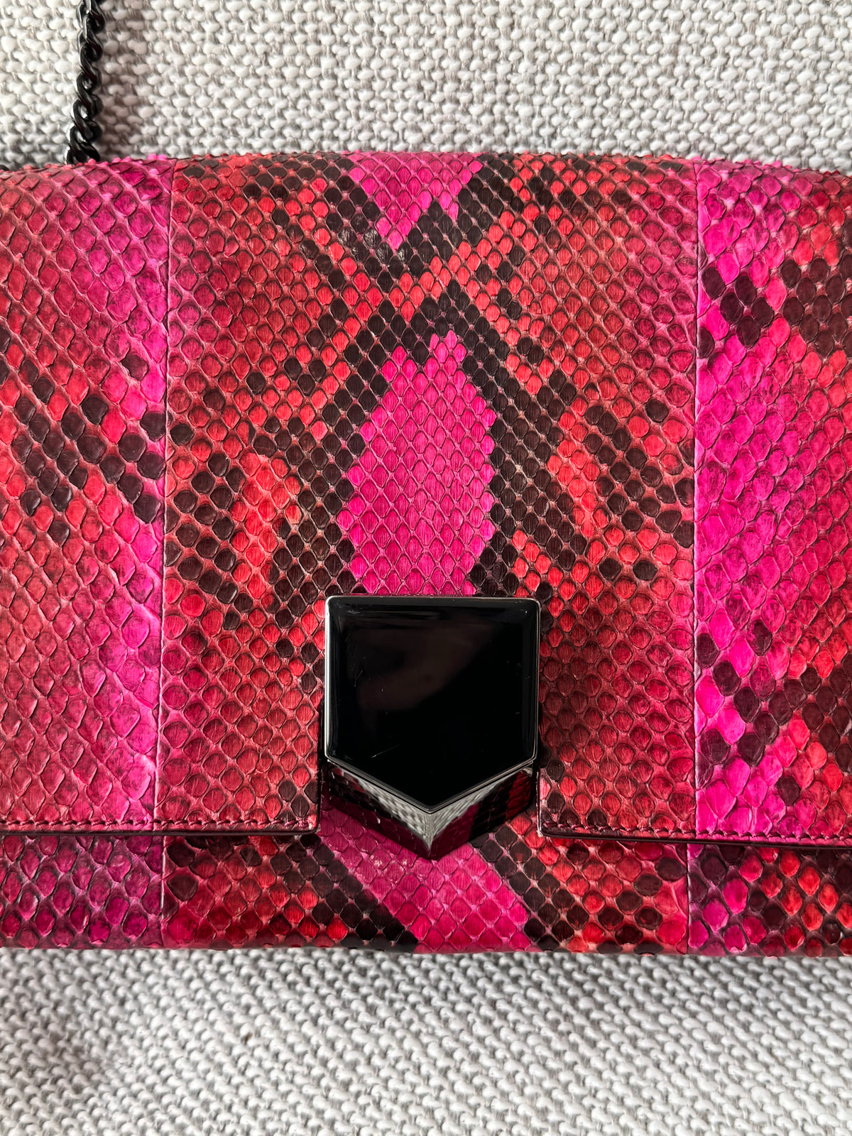 Jimmy Choo Lockett Python Leather Shoulder Bag – Pink & Burgundy