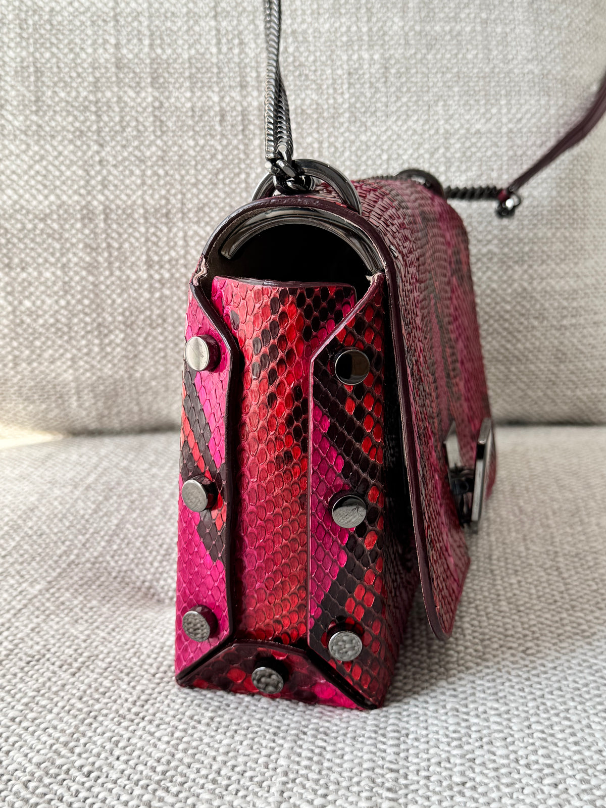 Jimmy Choo Lockett Python Leather Shoulder Bag – Pink & Burgundy