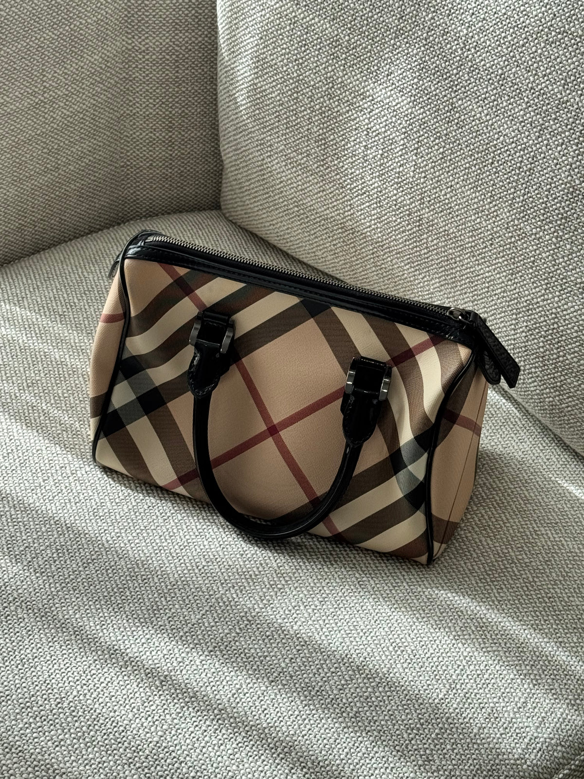 Burberry Nova Check Patent Small Chester Bowling Bag – Black