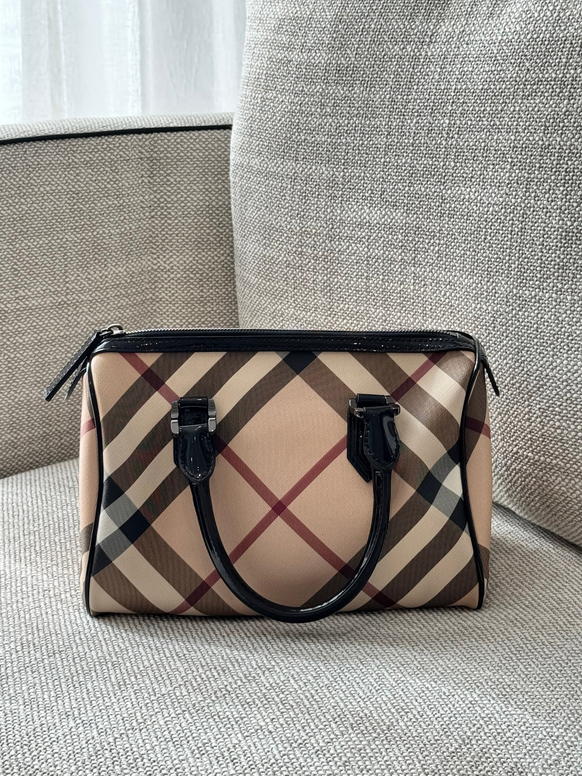 Burberry Nova Check Patent Small Chester Bowling Bag – Black
