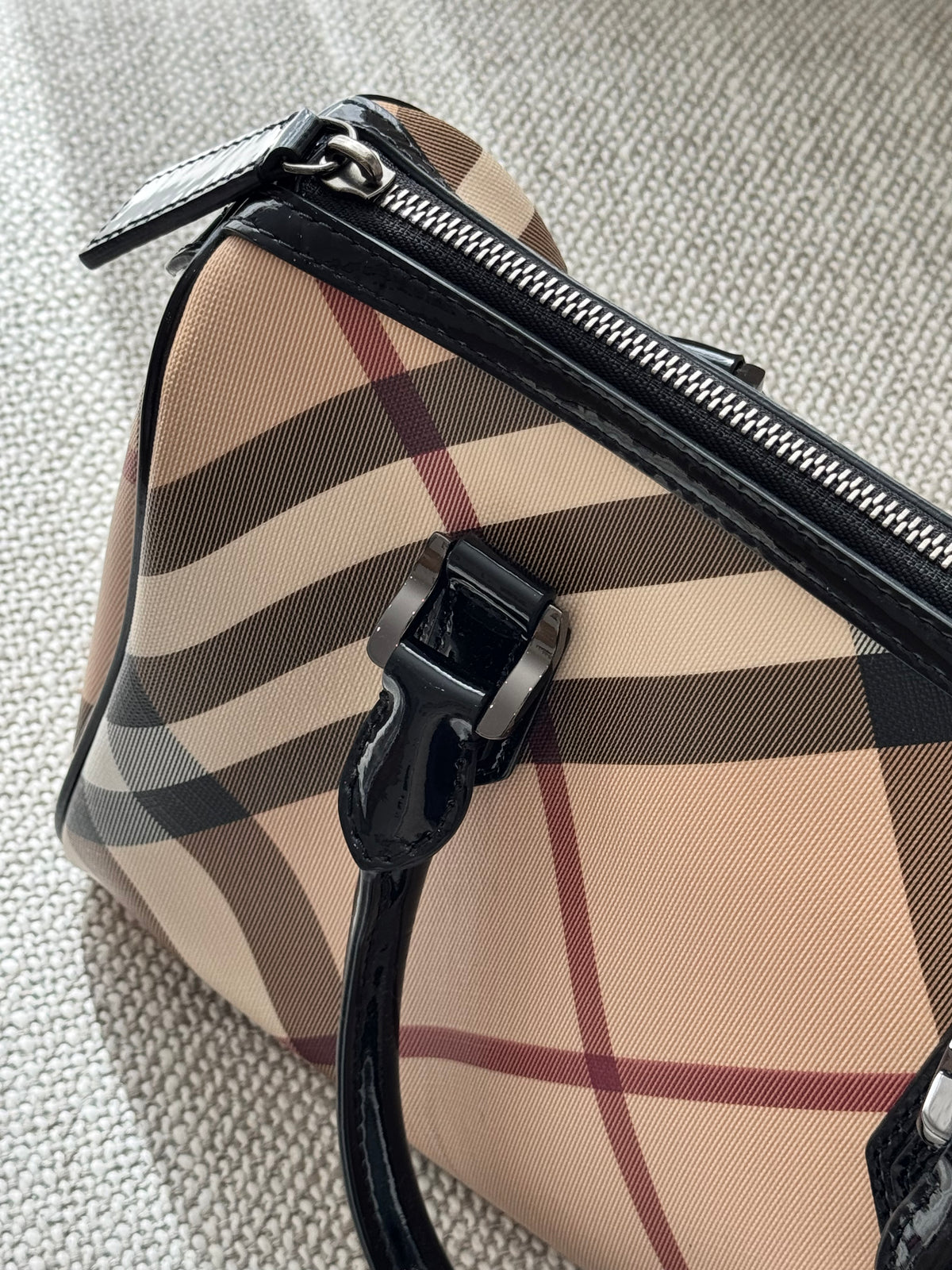 Burberry Nova Check Patent Small Chester Bowling Bag – Black