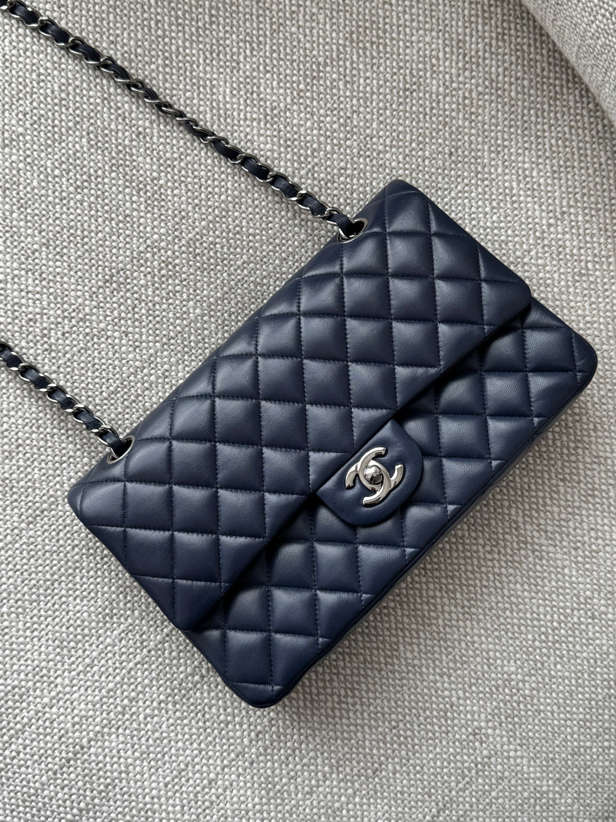 Chanel Classic 11.12 Medium – Blue Lambskin with Silver Hardware