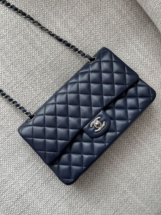 Chanel Classic 11.12 Medium – Blue Lambskin with Silver Hardware