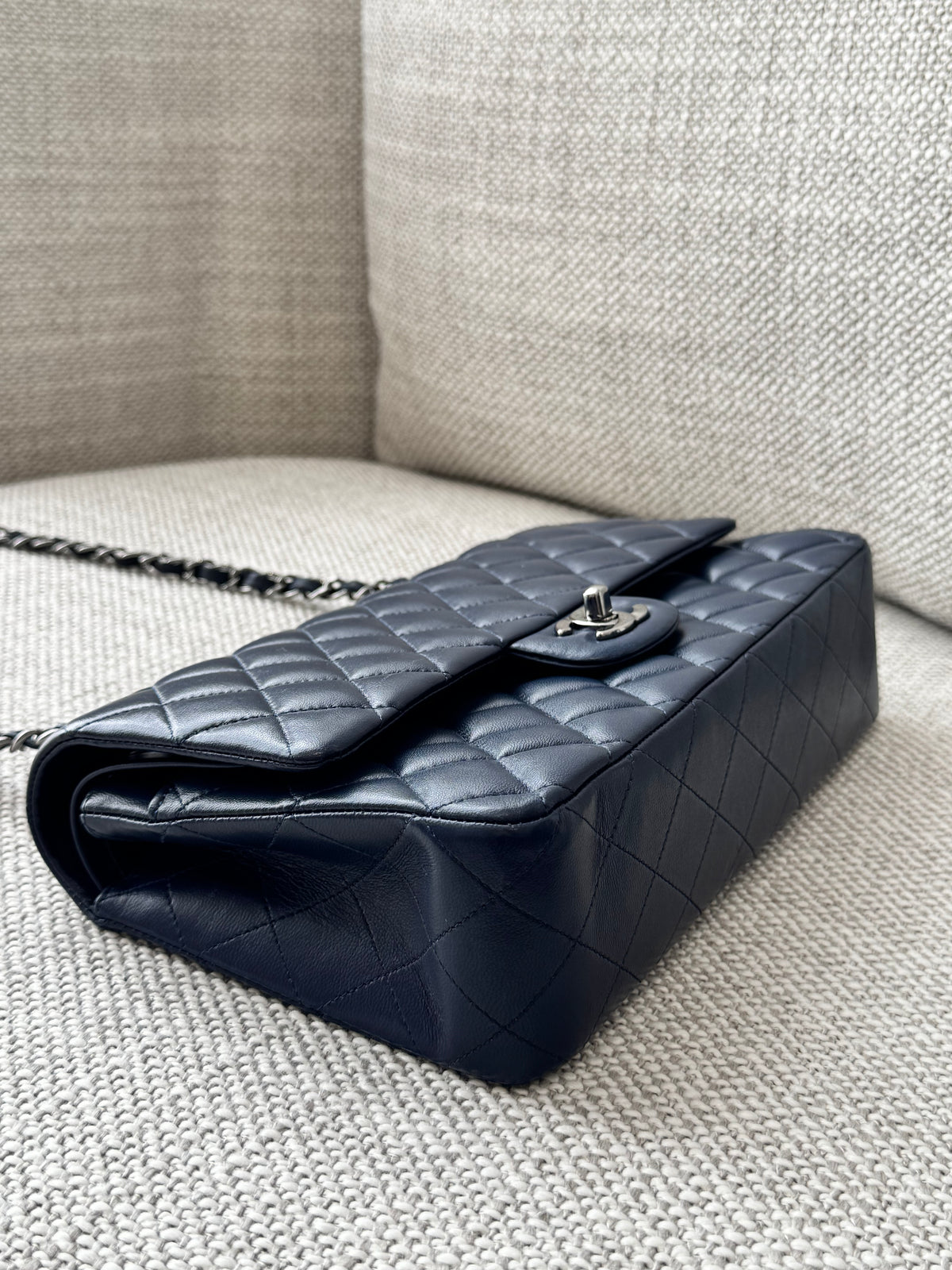 Chanel Classic 11.12 Medium – Blue Lambskin with Silver Hardware