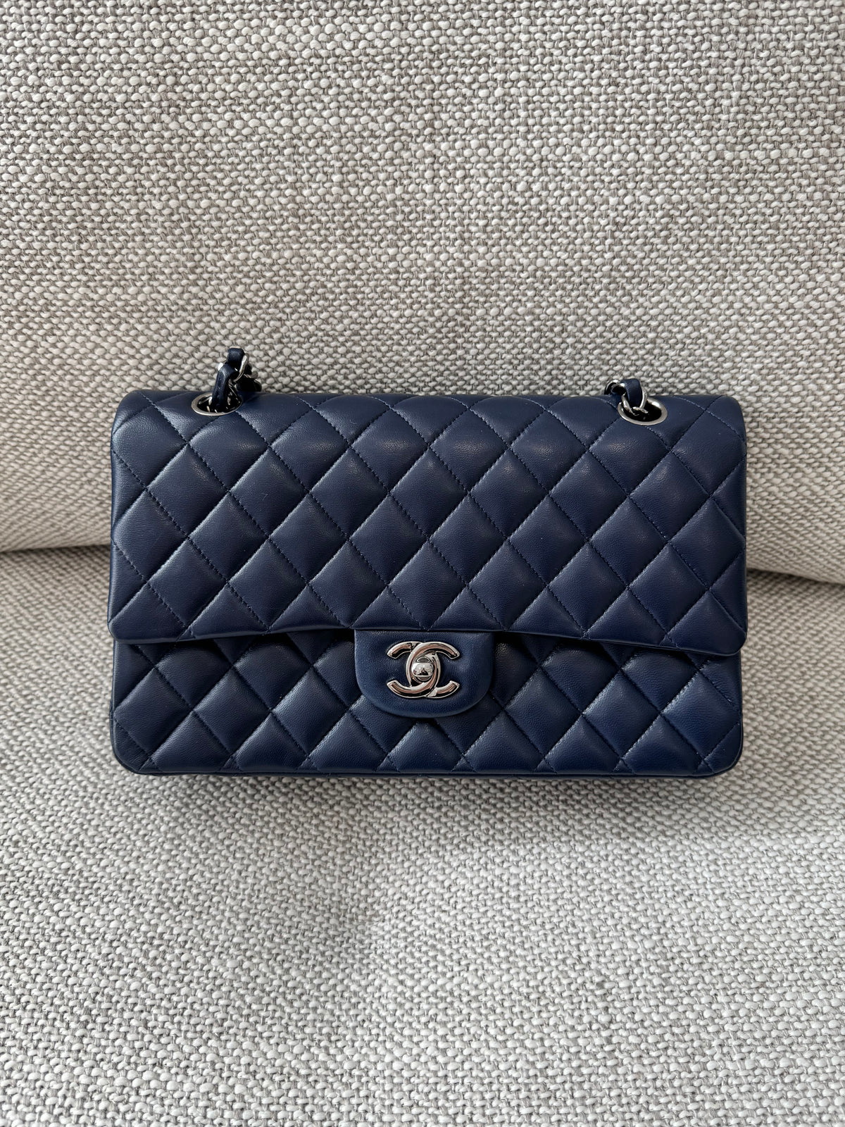 Chanel Classic 11.12 Medium – Blue Lambskin with Silver Hardware
