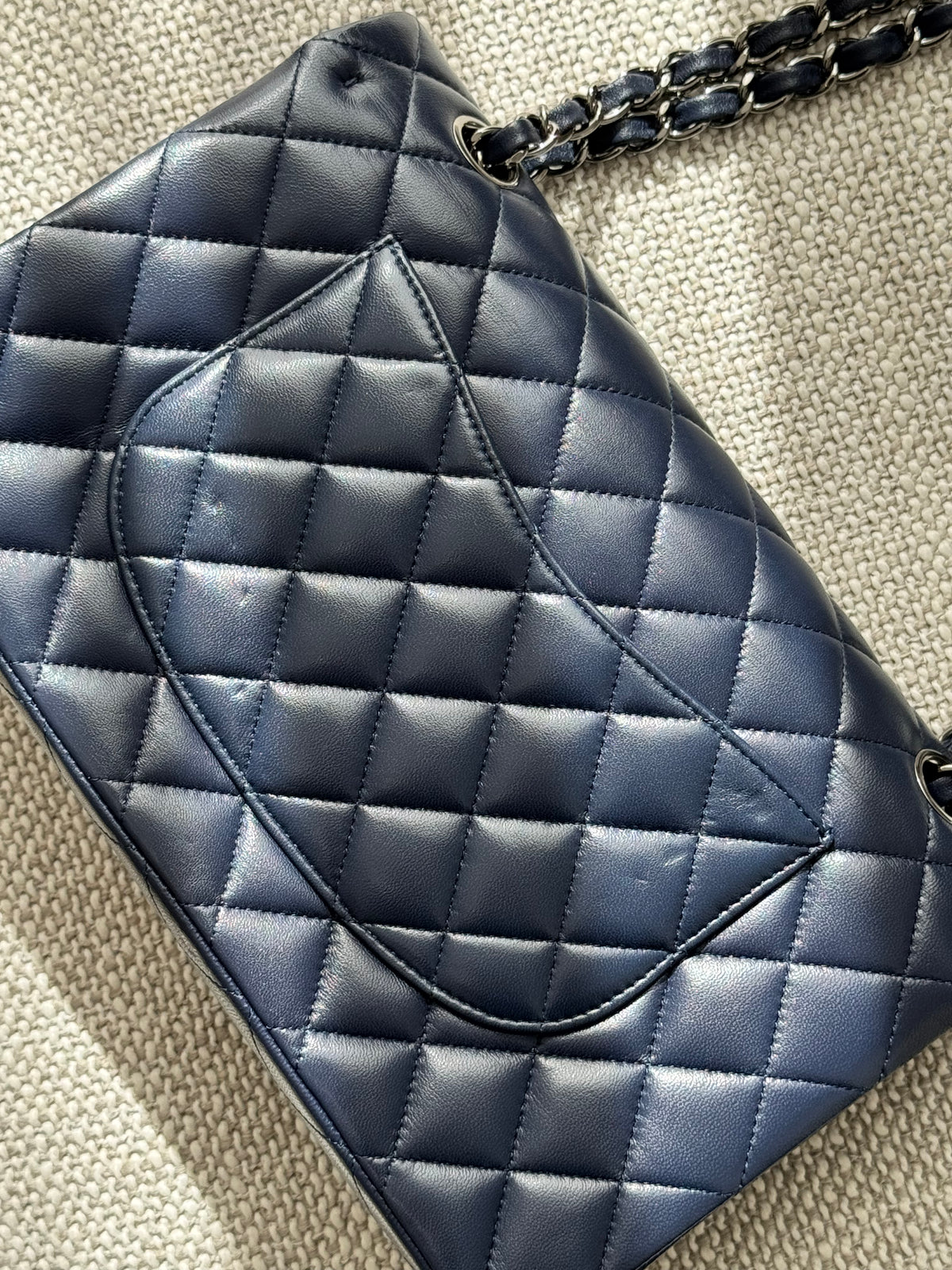 Chanel Classic 11.12 Medium – Blue Lambskin with Silver Hardware