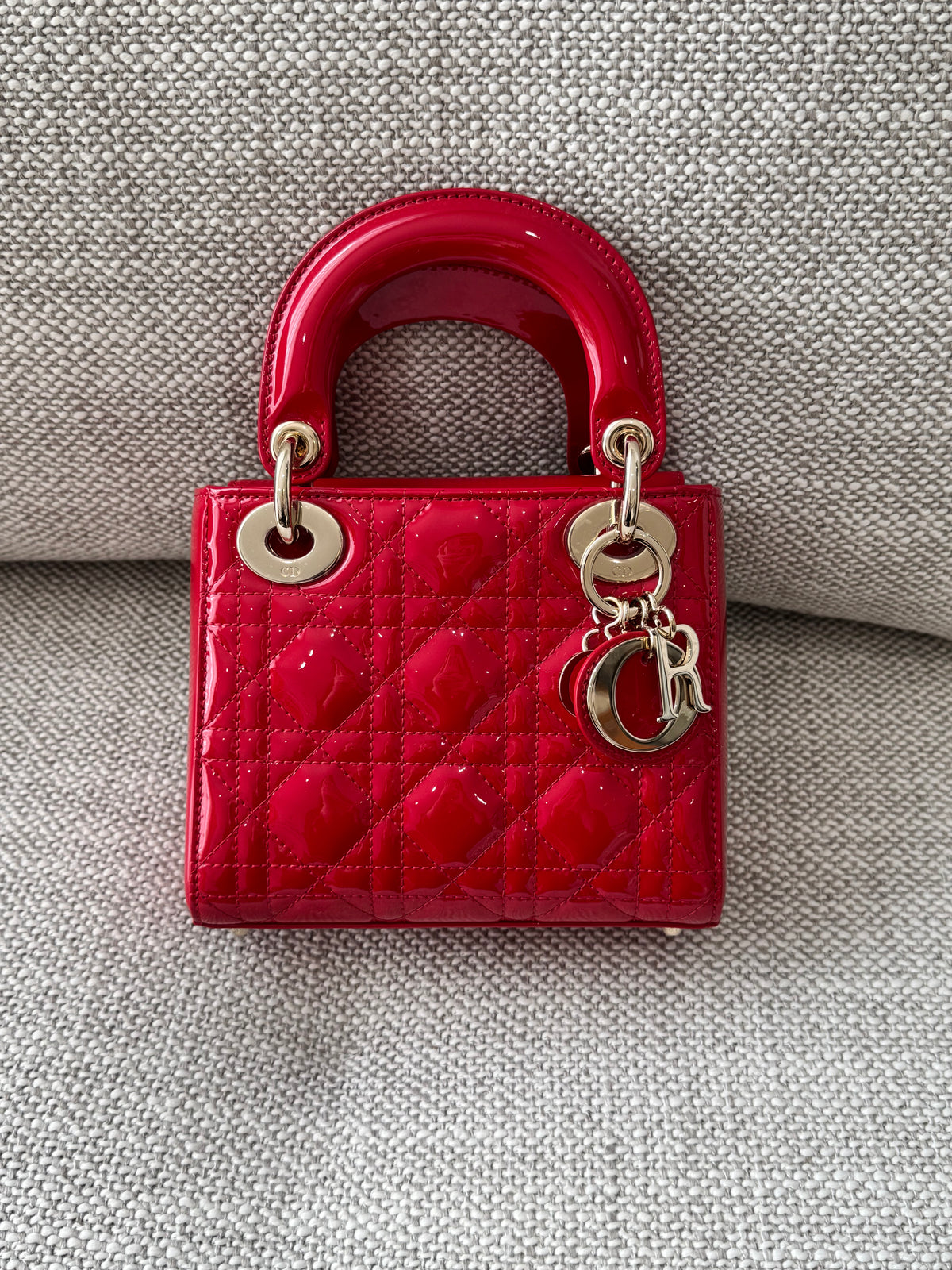 Dior Lady Dior Mini Three-Compartment – Cherry Red Patent Cannage