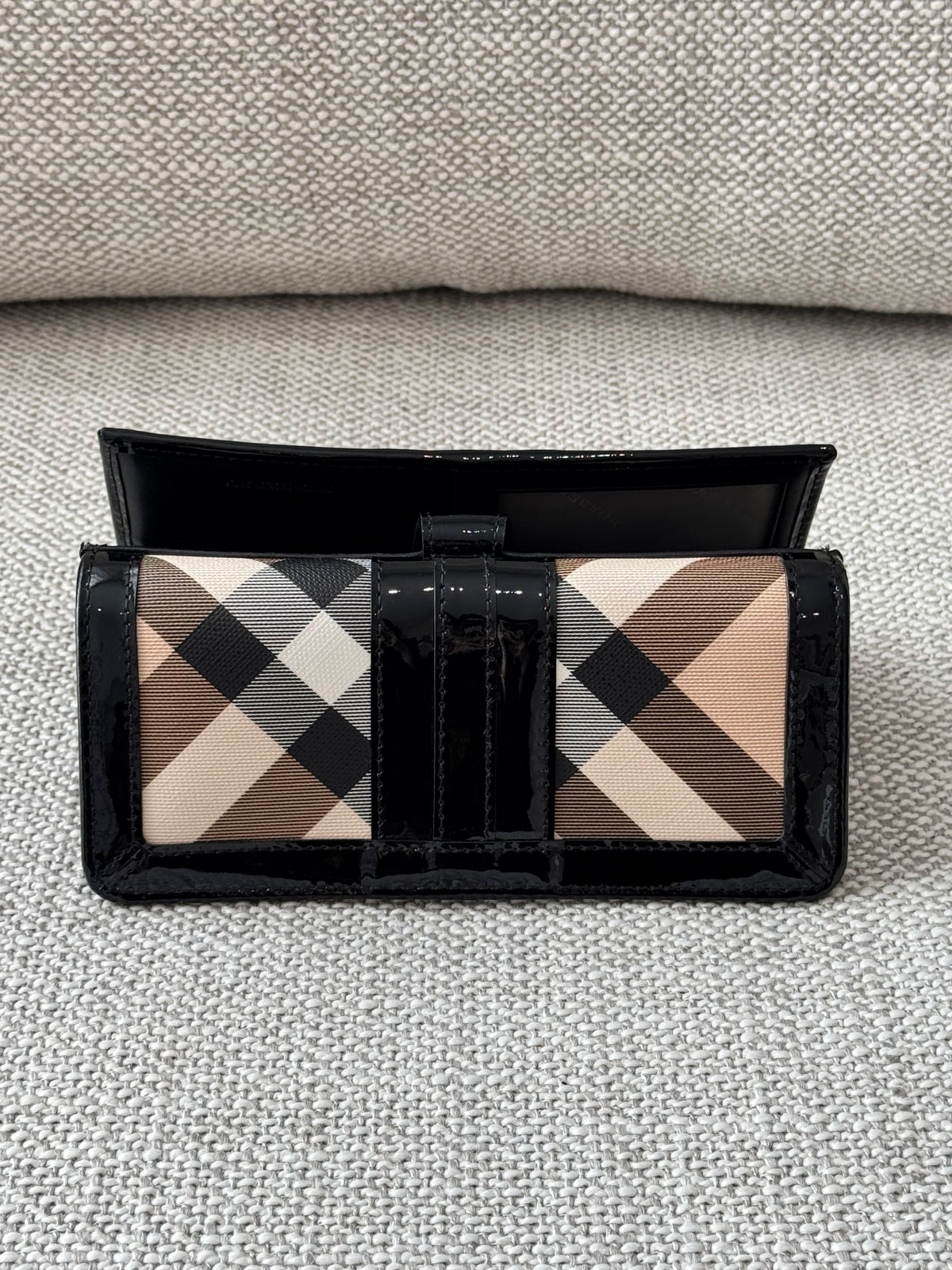 Burberry Check Folding Wallet – Black Patent Leather