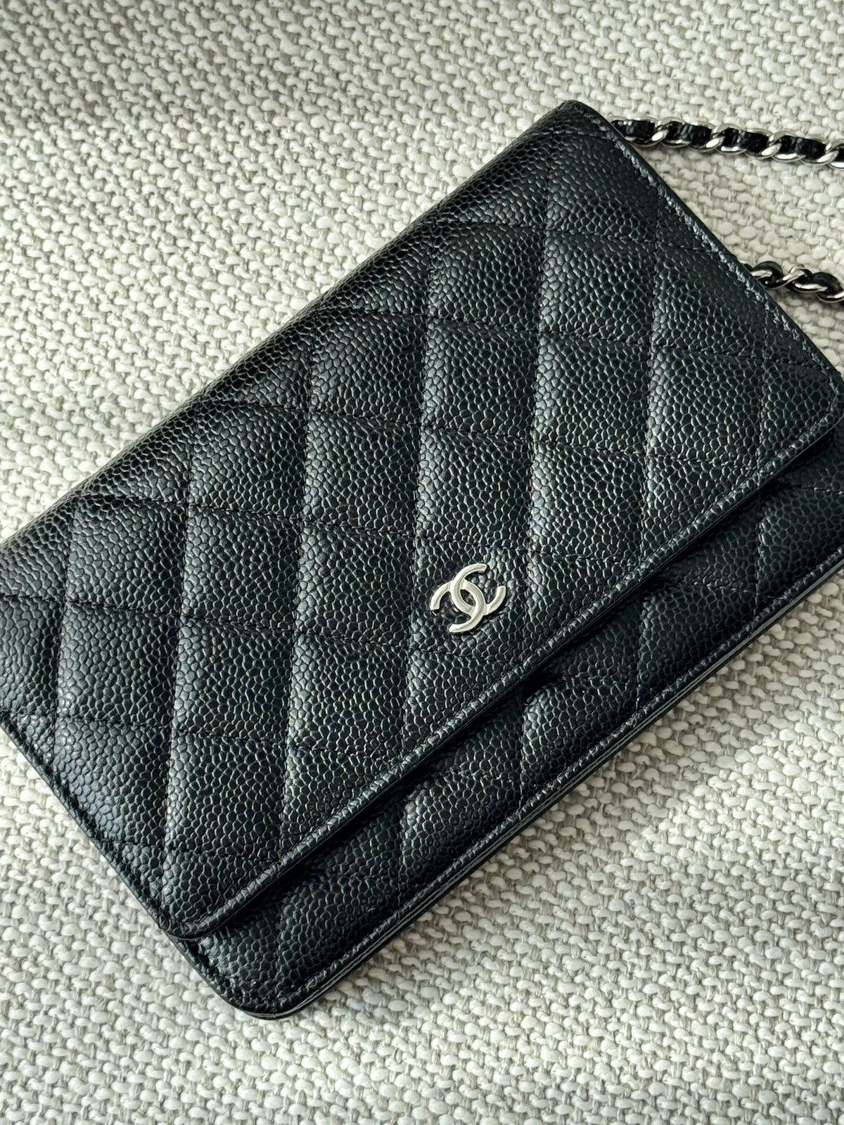 Chanel Classic Wallet on Chain – Black Grained Calfskin with Silver Hardware