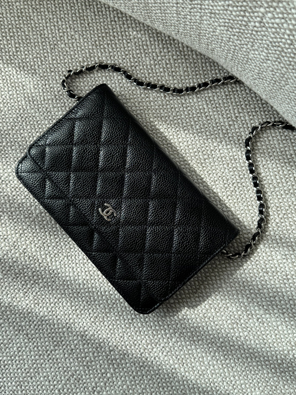 Chanel Classic Wallet on Chain – Black Grained Calfskin with Silver Hardware