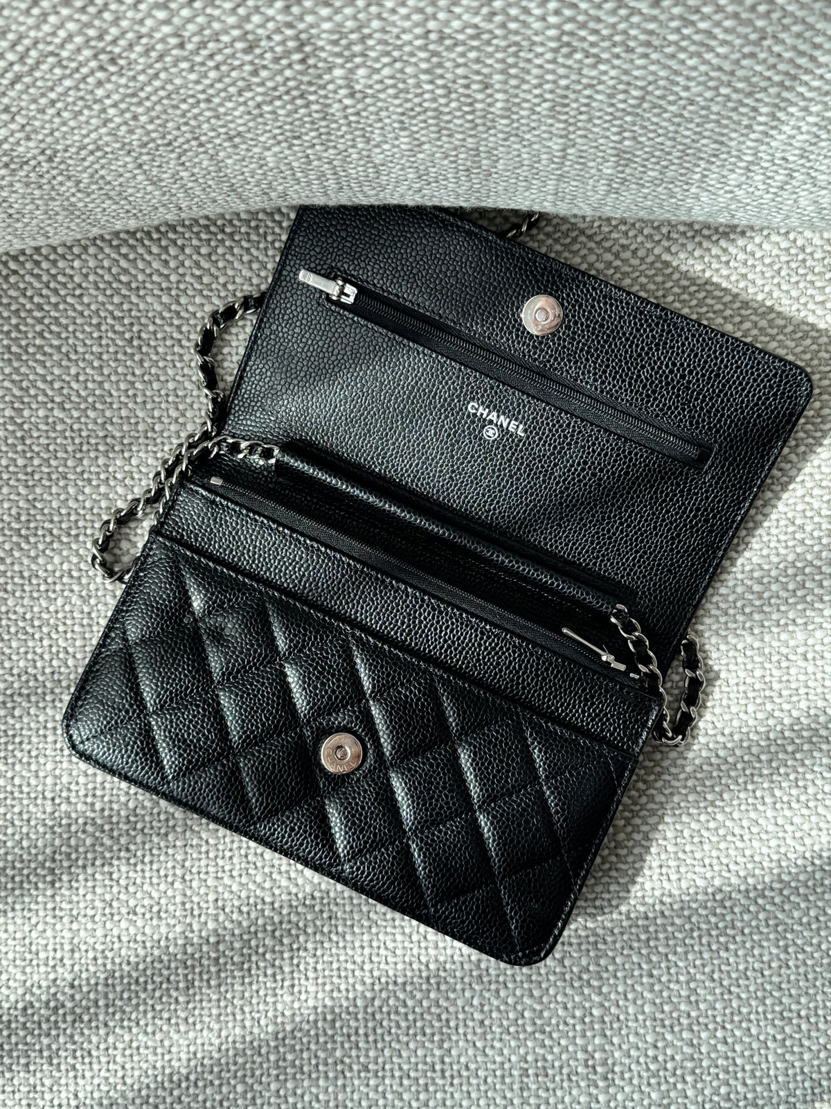 Chanel Classic Wallet on Chain – Black Grained Calfskin with Silver Hardware