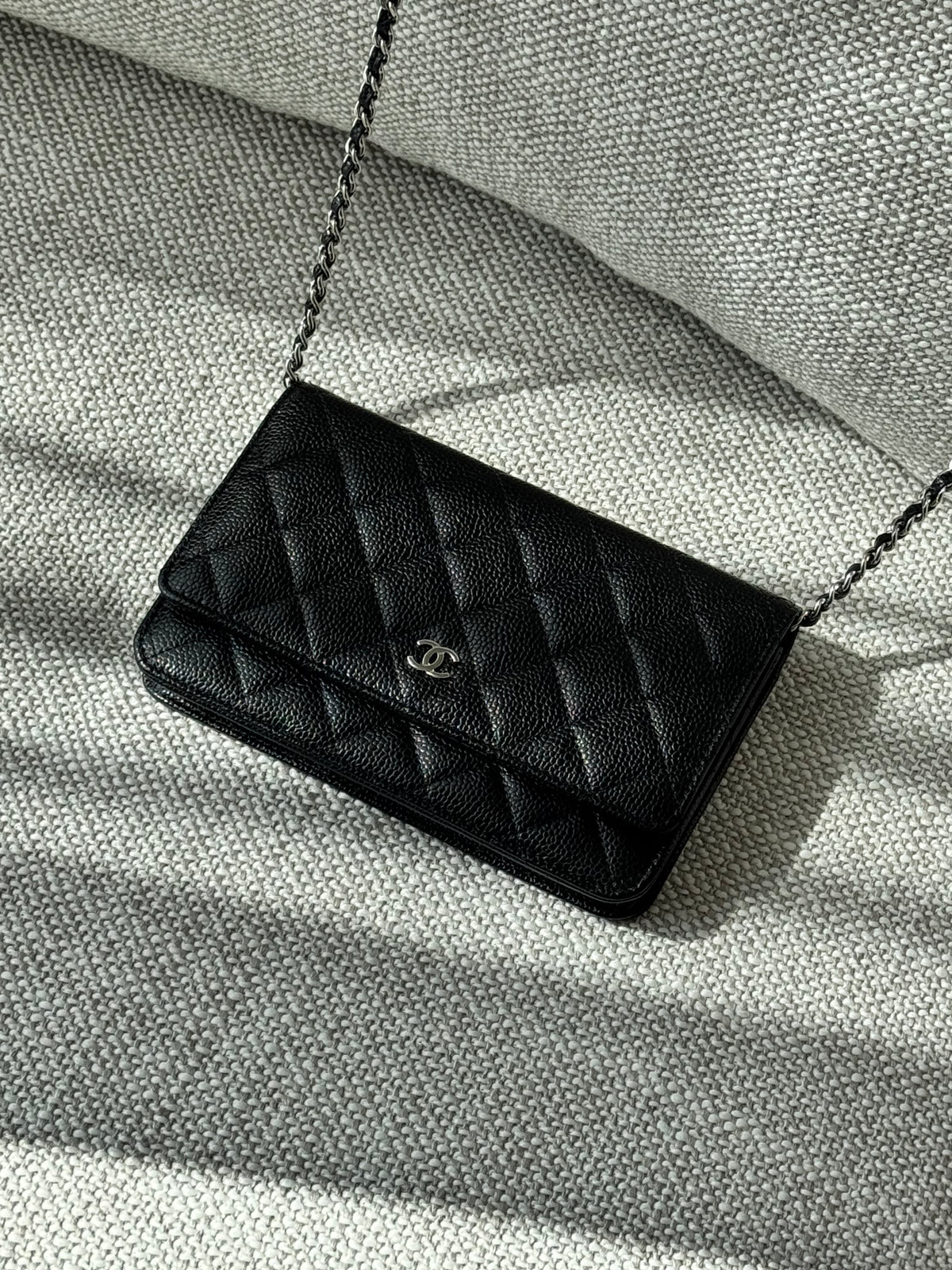 Chanel Classic Wallet on Chain – Black Grained Calfskin with Silver Hardware
