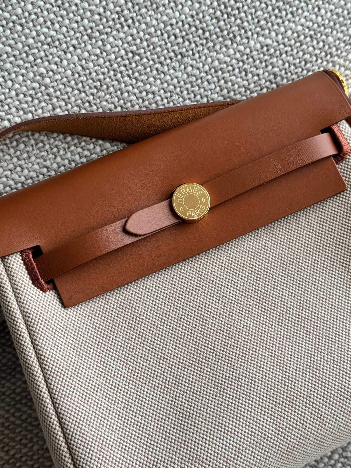 Hermès Herbag Zip 20 Mini – Écru Canvas & Brown Leather