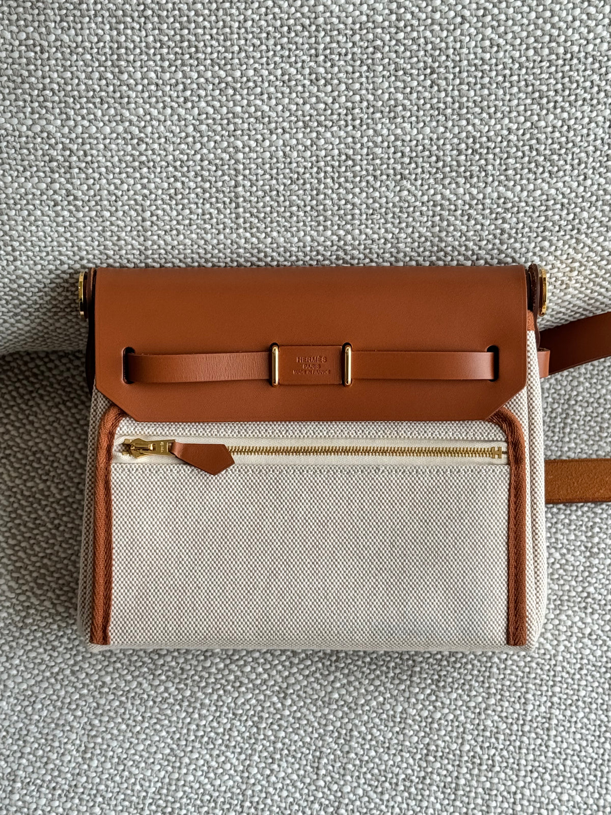 Hermès Herbag Zip 20 Mini – Écru Canvas & Brown Leather