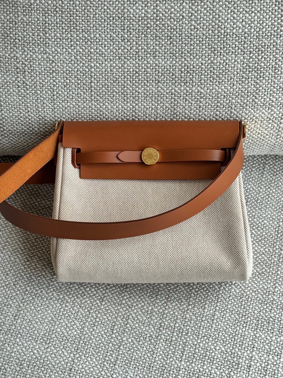 Hermès Herbag Zip 20 Mini – Écru Canvas & Brown Leather