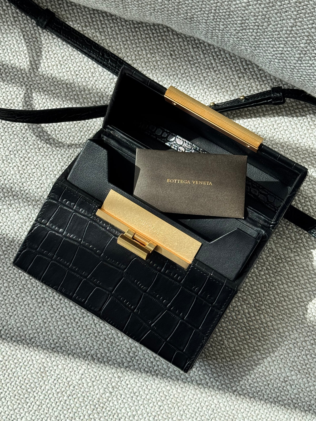 Bottega Veneta Daisey Box Clutch – Black Crocodile-Embossed Calfskin