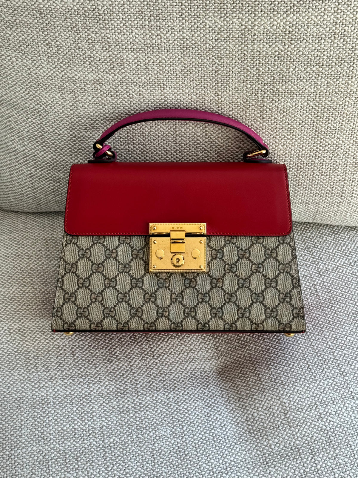 Gucci Padlock GG Supreme Top Handle Bag – Red & Pink