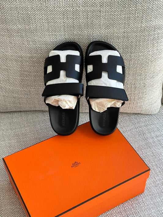 Hermès Chypre Sandal – Black Calfskin, Size 36.5