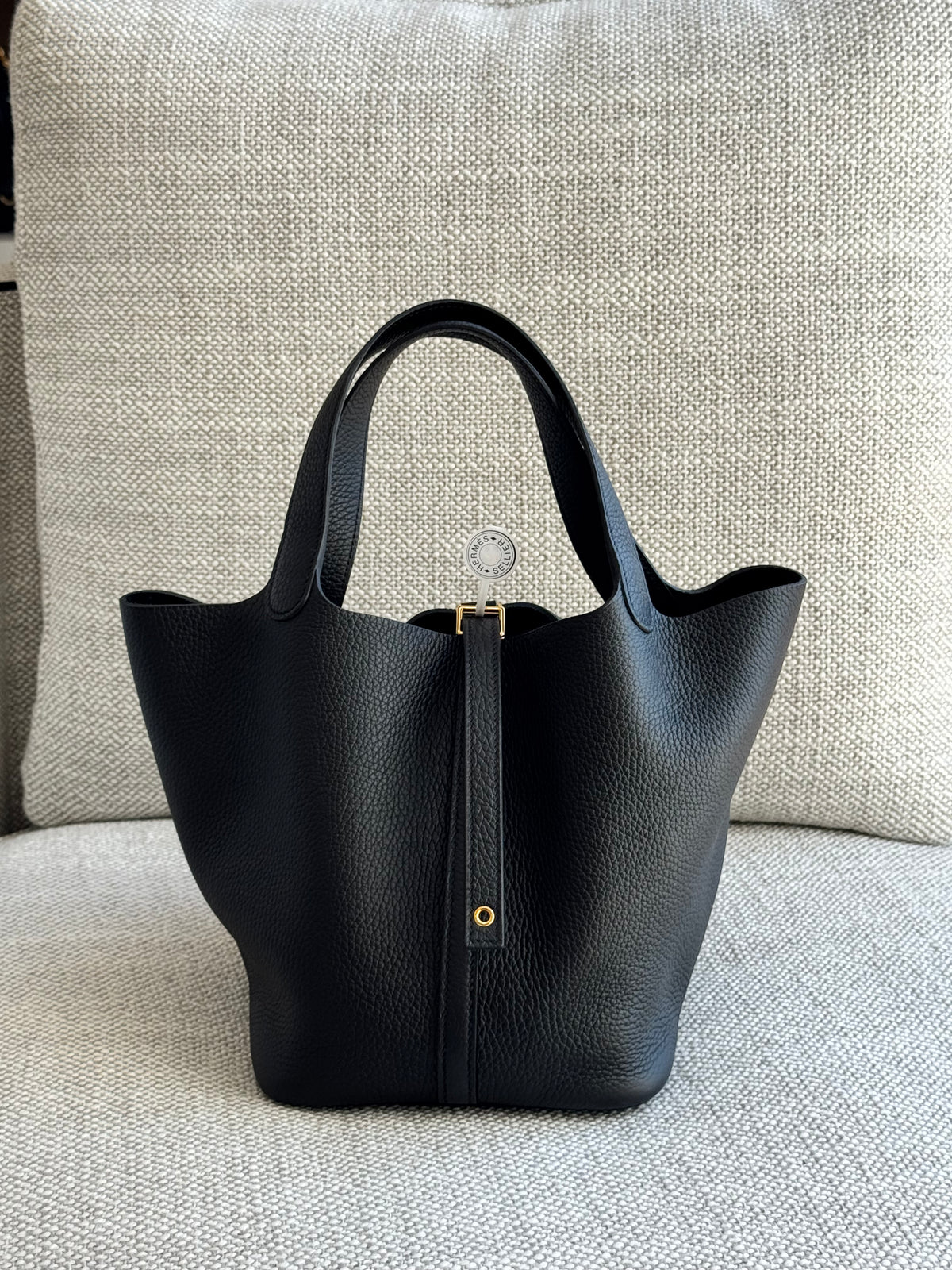 Hermès Picotin Lock 22 – Black Clemence Leather with Gold Hardware