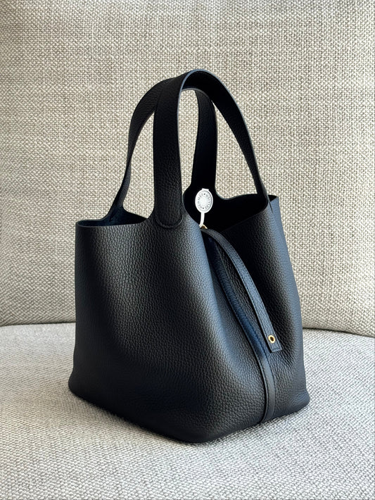 Hermès Picotin Lock 22 – Black Clemence Leather with Gold Hardware
