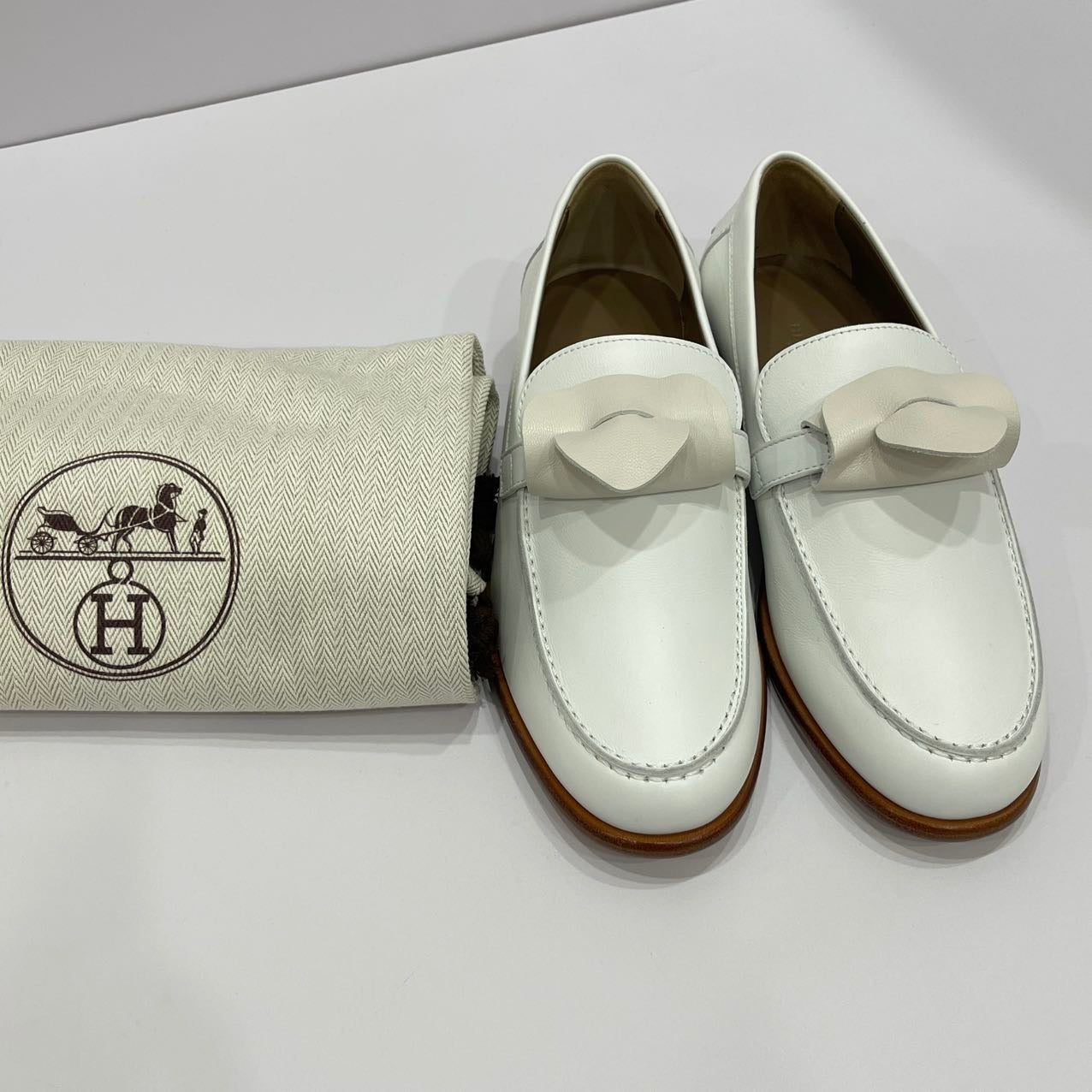 Hermes Size 35.5 Destin Loafer Calfskin White SHW