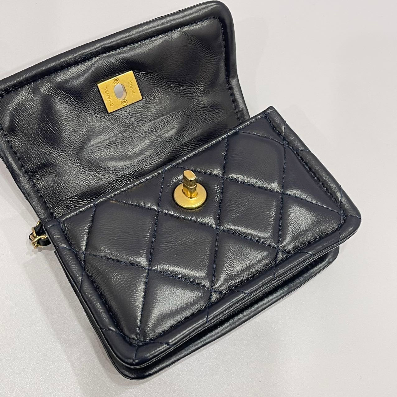 Chanel Flap Coin Purse with Chain Black with GHW Calfskin