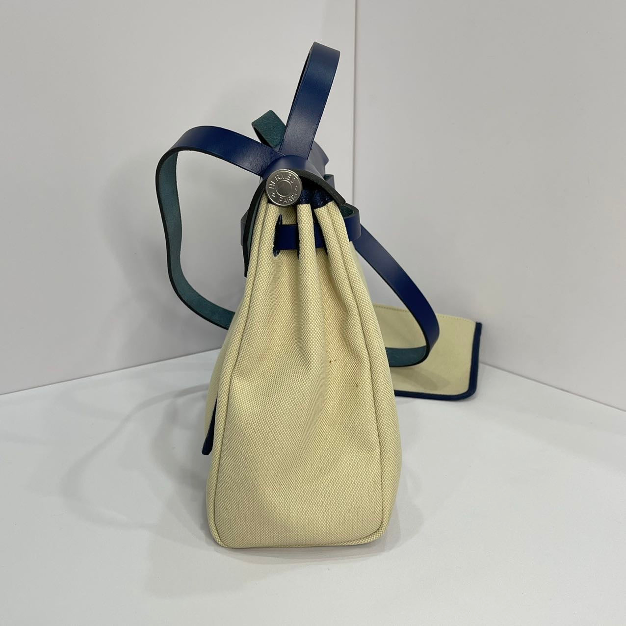 Hermes Herbag 31 Zip Bag Canvas/Hunter Leather Vanille/Naturel - Blue Leather Stamp U