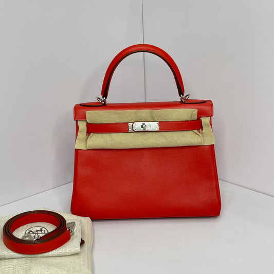 Hermes Kelly 28 Rouge Pivoine S5 Stamp X