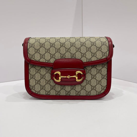 GUCCI Horsebit 1955 Shoulder Bag GG Supreme Canvas/Leather Red GHW