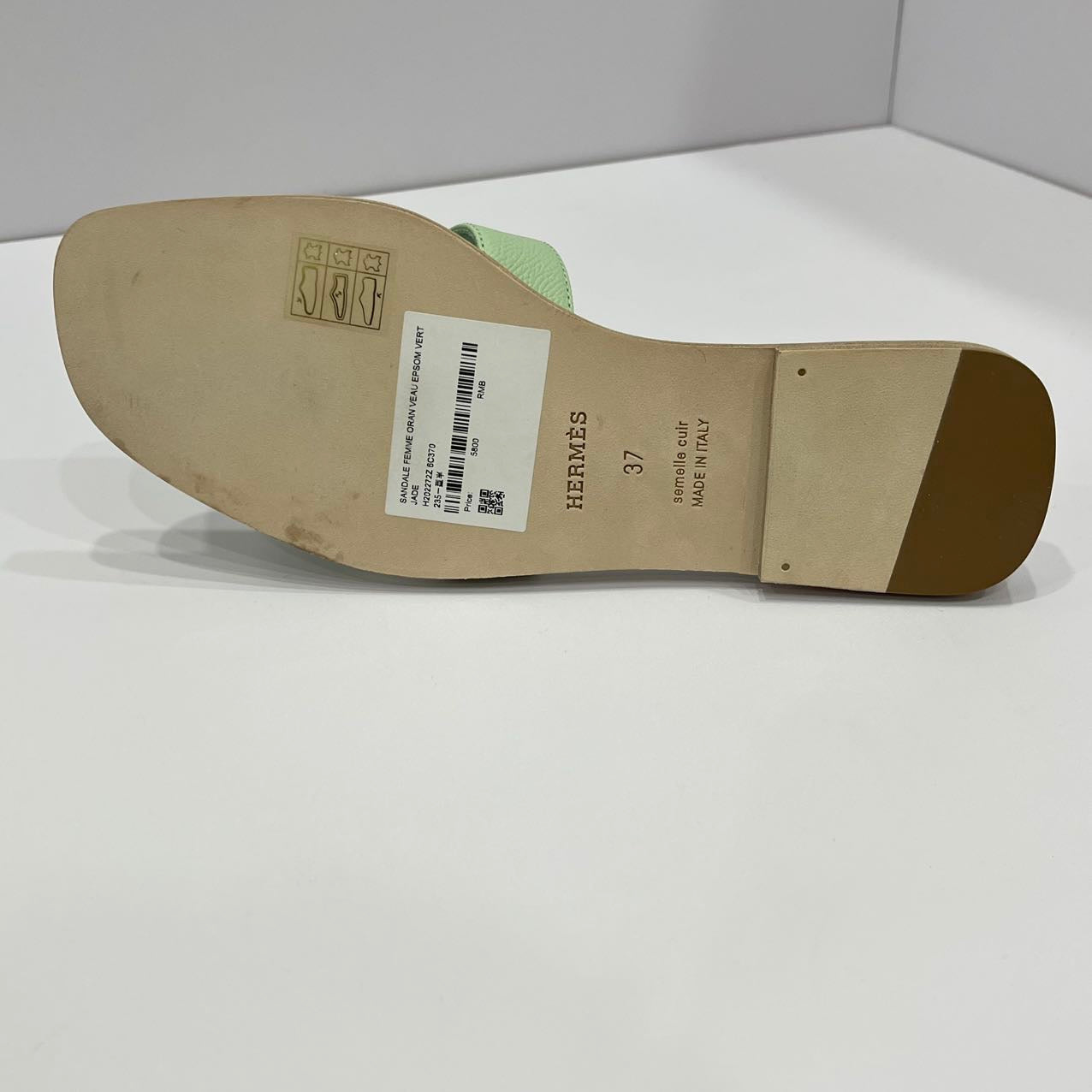 Hermes Size 37 Oran Sandals Vert Jade Epsom Calfskin H