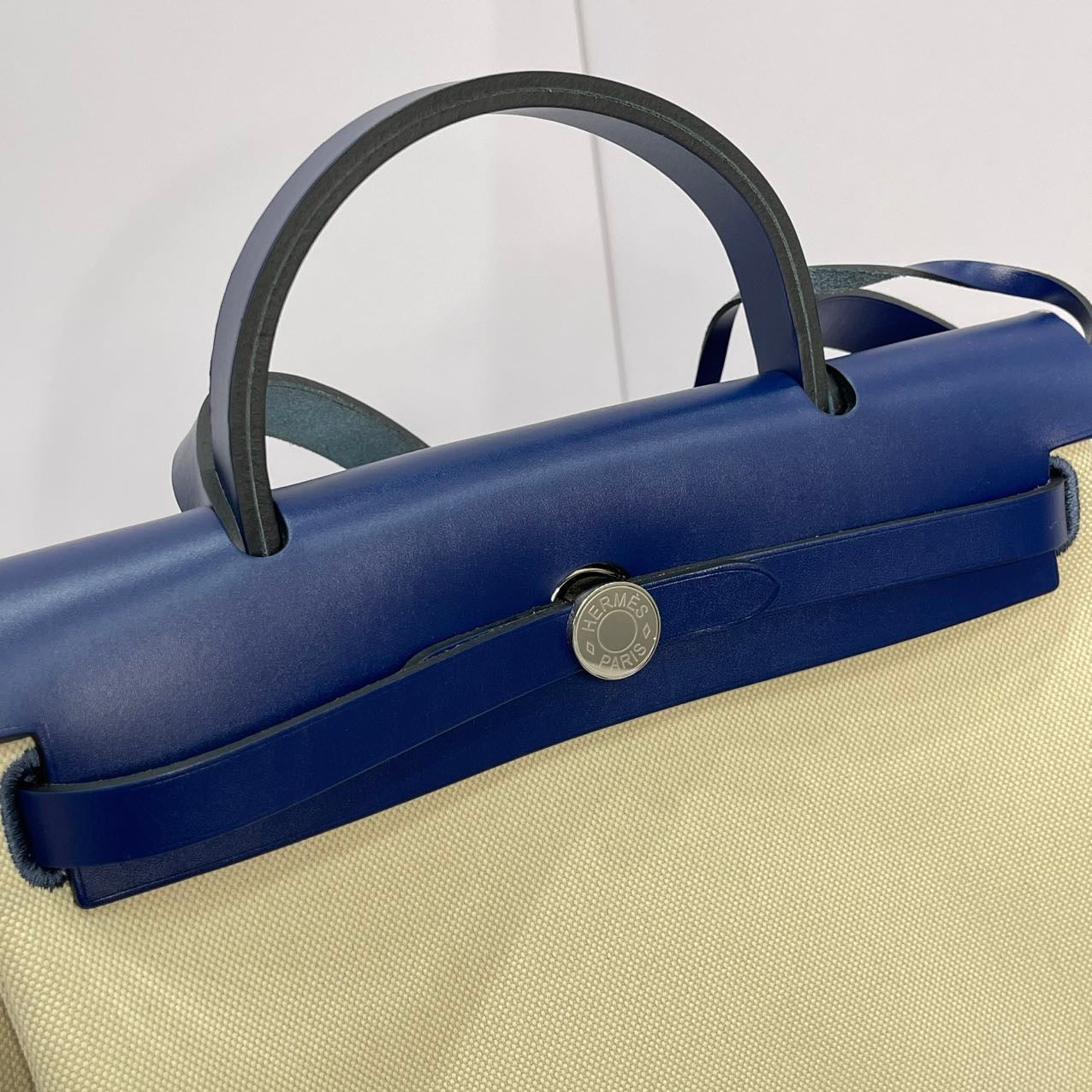 Hermes Herbag 31 Zip Bag Canvas/Hunter Leather Vanille/Naturel - Blue Leather Stamp U
