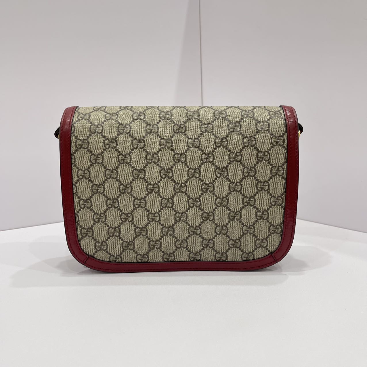 GUCCI Horsebit 1955 Shoulder Bag GG Supreme Canvas/Leather Red GHW
