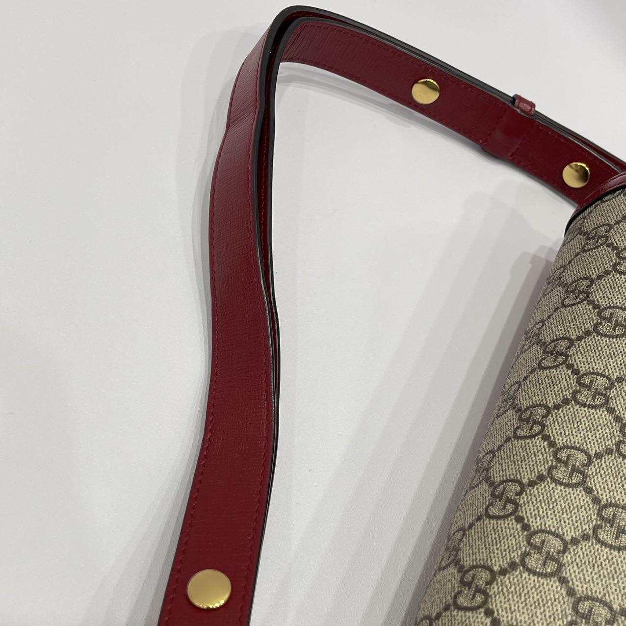 GUCCI Horsebit 1955 Shoulder Bag GG Supreme Canvas/Leather Red GHW