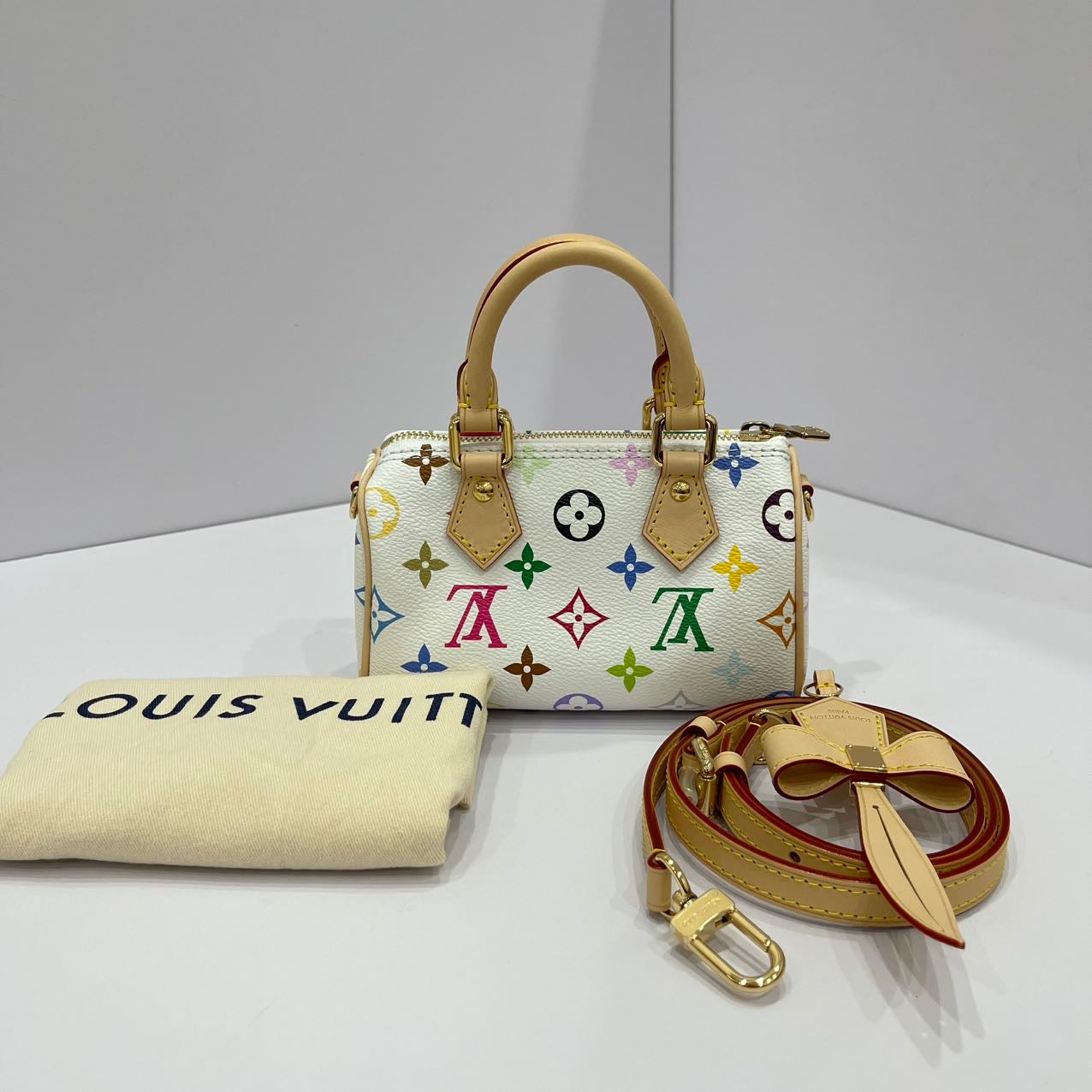 Louis Vuitton x Takashi Murakami Nano Speedy Multicoloured Monogram Canvas White GHW
